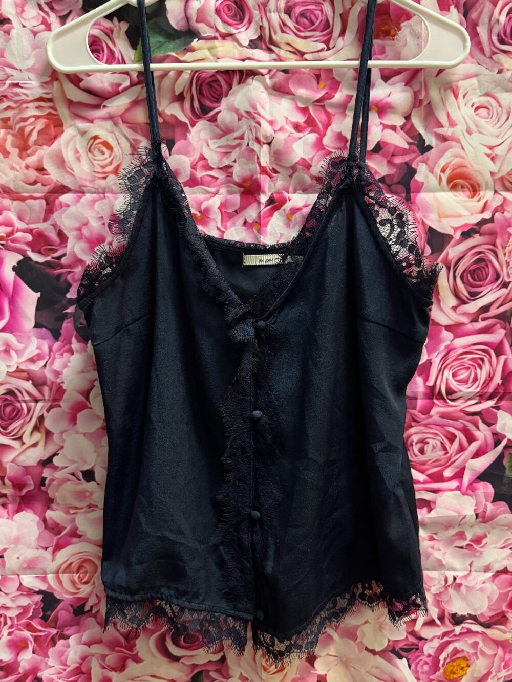 Lace-Trim Blue VelvetCami Top